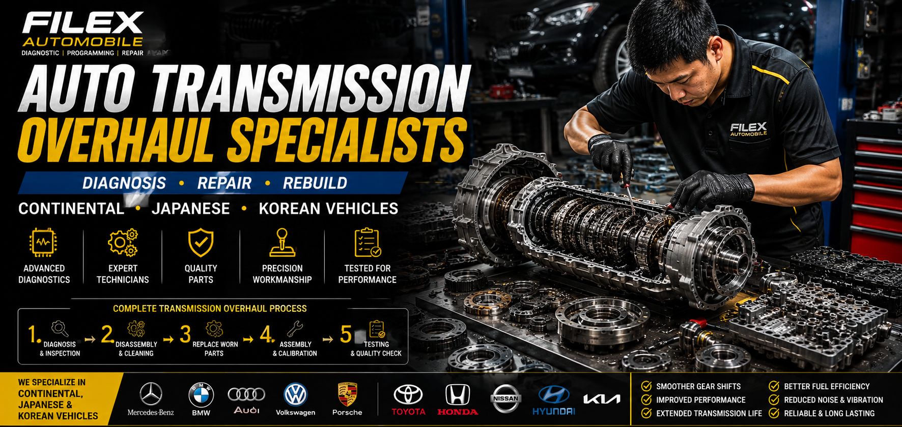 Filex Automobile Auto Transmission Overhaul Specialists — Diagnosis • Repair • Rebuild • Continental, Japanese & Korean Vehicles • Kota Kinabalu Sabah