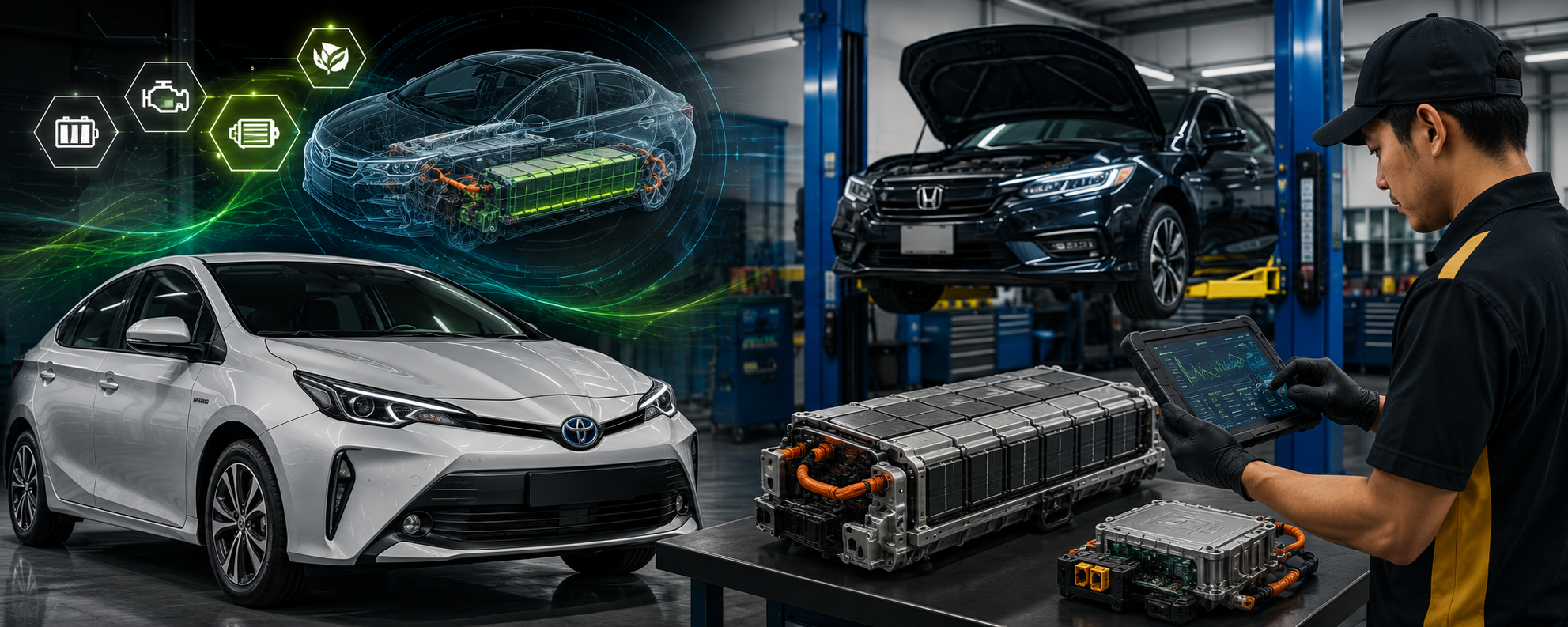 Filex Automobile hybrid car repair — battery diagnostics, Toyota Prius, Honda e:HEV